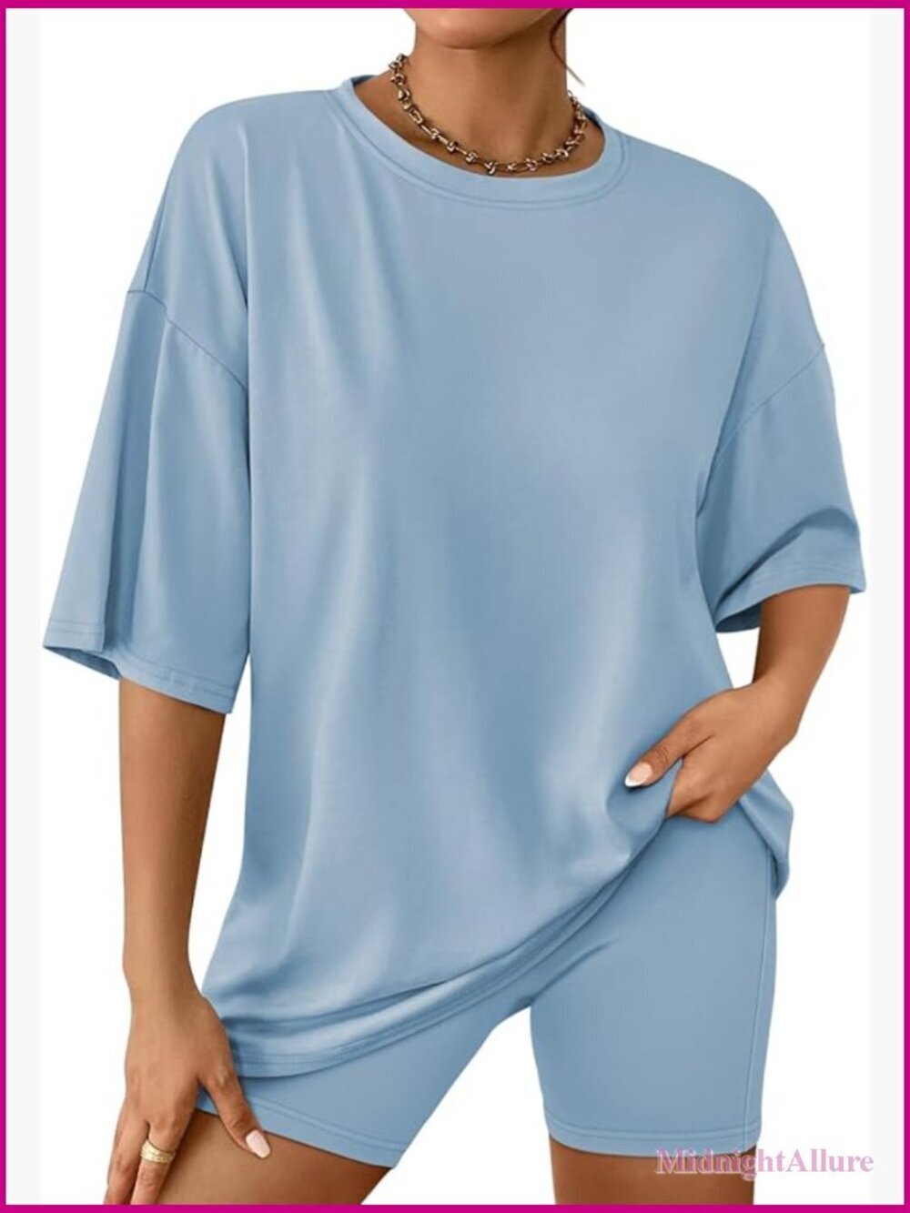 2 Piece Lounge Set Oversized Tee Biker Shorts Summer Outfit